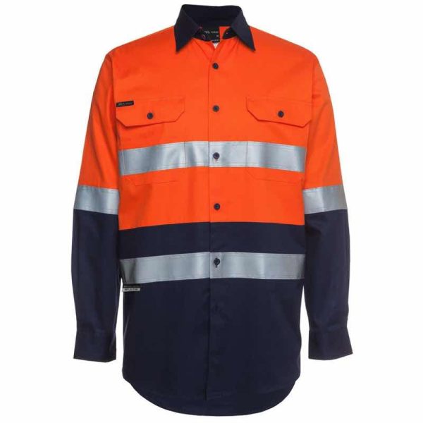 JB6HLS Hi Vis Long Sleeve Work Shirt 190G Orange:Navy