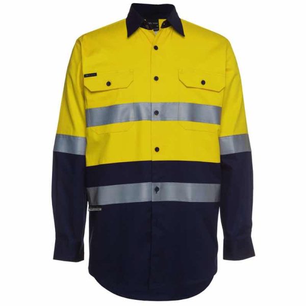 JB6HLS Hi Vis Long Sleeve Work Shirt 190G Yellow:Navy
