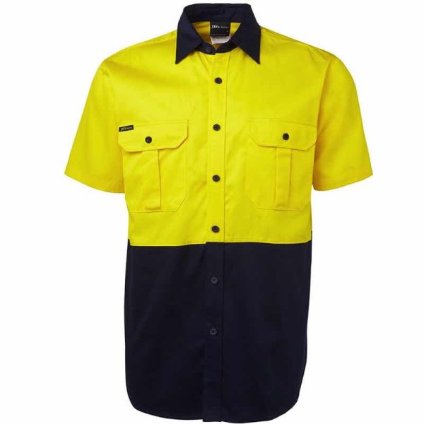 JB6HWS Hi Vis Work Shirt Yellow:Navy
