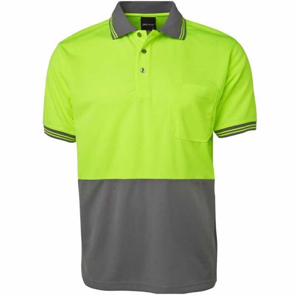 JB6HVPS Hi Vis Traditional Short Sleeve Polo Shirt Lime:Charcoal