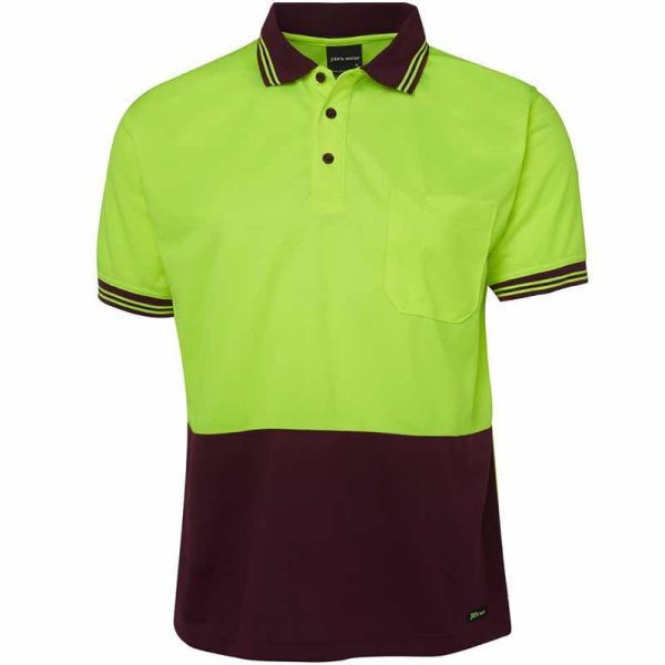 JB6HVPS Hi Vis Traditional Short Sleeve Polo Shirt Lime:Maroon
