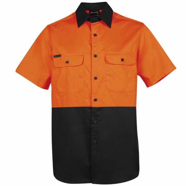 Hi Vis work shirt short sleeve 150g orange/black front view printing or embroidery customising area