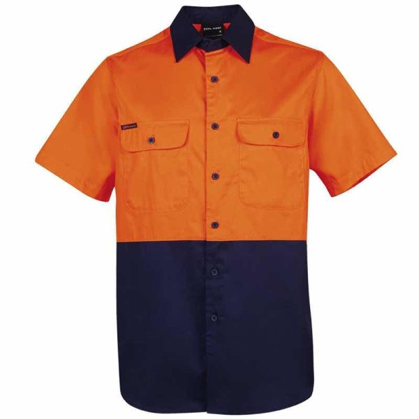 Hi Vis work shirt short sleeve 150g orange/navy front view printing or embroidery customising area