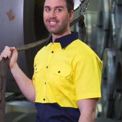 Hi Vis-Work Shirt-150G-Short Sleeve Yellow/Navy-Worn