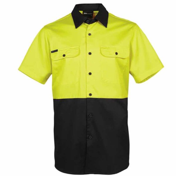 Hi Vis work shirt short sleeve 150gsm colour yellow/black showing front view for custom printing or embroidery decoration area