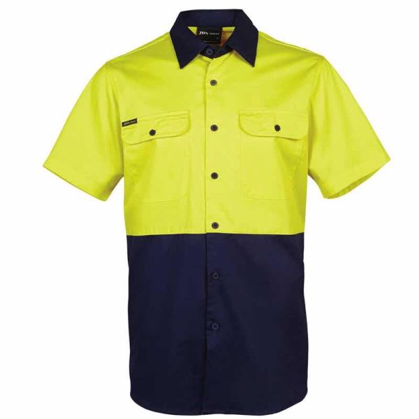 Hi Vis-work shirt-short sleeve-150gsm- yellow/navy-front view for decoration-custom printing-embroidery area