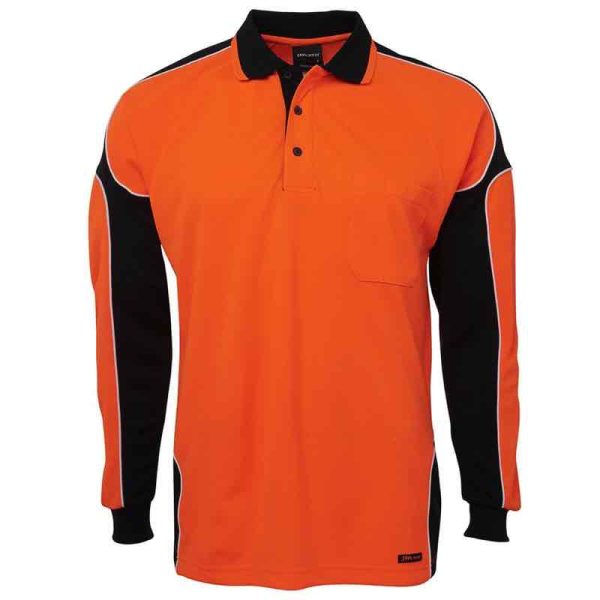 B's-hi vis-long sleeve-arm panel-polo-shirt-Orange Black