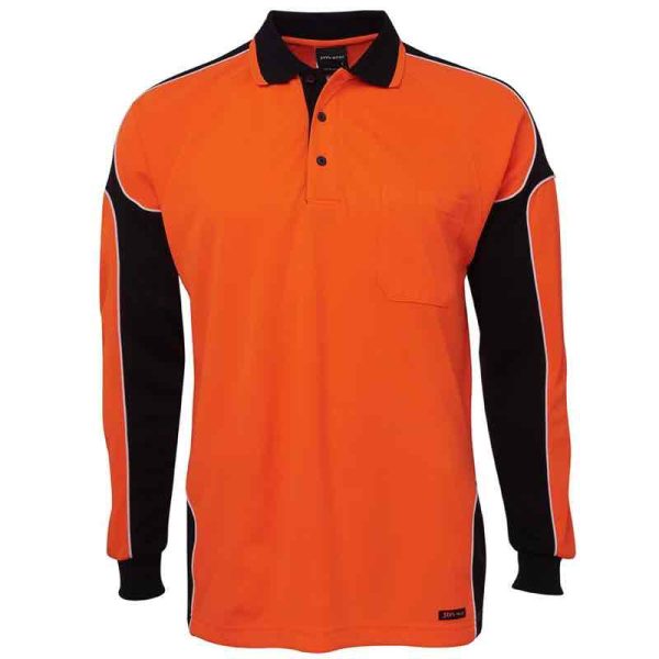 JB's-hi vis-long sleeve-arm panel-polo-shirt-Orange Navy