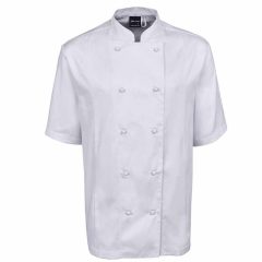 JB's-5CVS-White-Vented-Chef's-Short Sleeve-Jacket-Front View-decoration Area-custom printing-custom embroidery