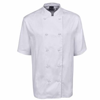 JB's-5CVS-White-Vented-Chef's-Short Sleeve-Jacket-Front View-decoration Area-custom printing-custom embroidery