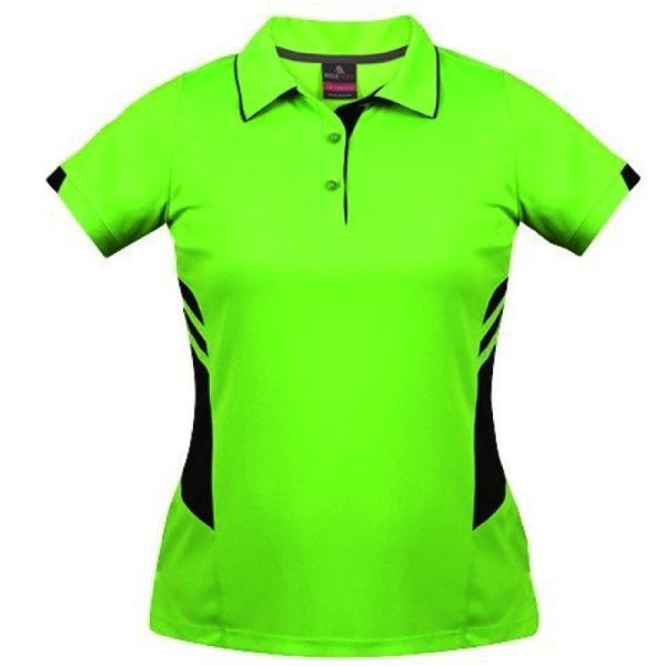 Aussie Pacific-2311-ladies-womens-Polo shirt-short sleeve-fluro green black