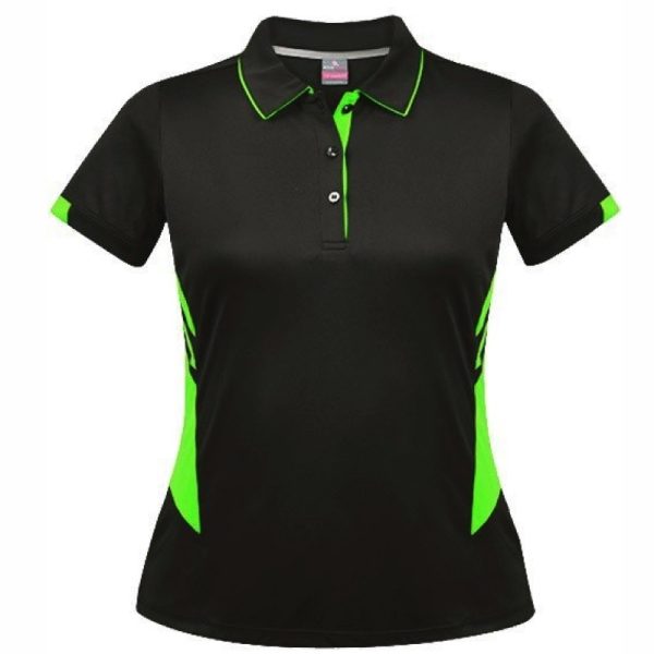 Aussie Pacific-2311-ladies-womens-Polo shirt-short sleeve-slate. fluro green