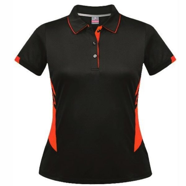 Aussie Pacific-2311-ladies-womens-Polo shirt-short sleeve-slate fluro orange