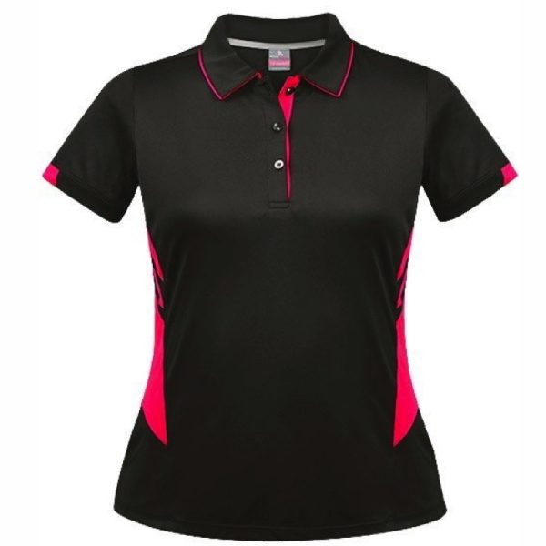Aussie Pacific-2311-ladies-womens-Polo shirt-short sleeve-slate fluro pink