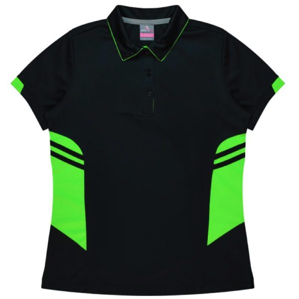 Aussie Pacific-2311-ladies-womens-Polo shirt-short sleeve-black neon green