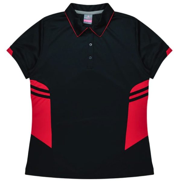 Aussie Pacific-2311-ladies-womens-Polo shirt-short sleeve-black red