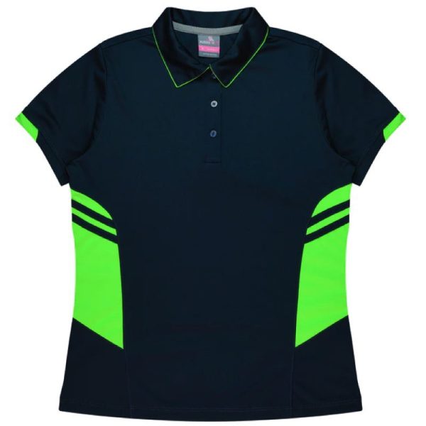 Aussie Pacific-2311-ladies-womens-Polo shirt-short sleeve-navy-neon green