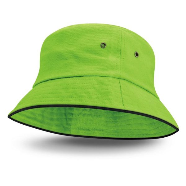 Bondi-Bucket Hat-bright green-black coloured sandwich trim-undecorated-custom embroidery area-custom printing area-mps-promotional gear