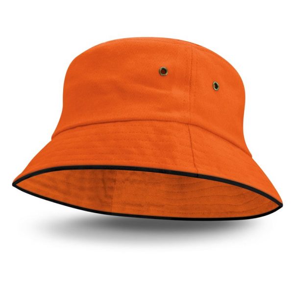 Bondi-Bucket Hat-orange-black coloured sandwich trim-undecorated-custom embroidery area-custom printing area-mps-promotional gear