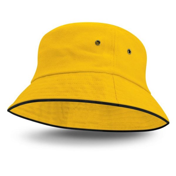 Bondi-Bucket Hat-yellow-black coloured sandwich trim-undecorated-custom embroidery area-custom printing area-mps-promotional gear