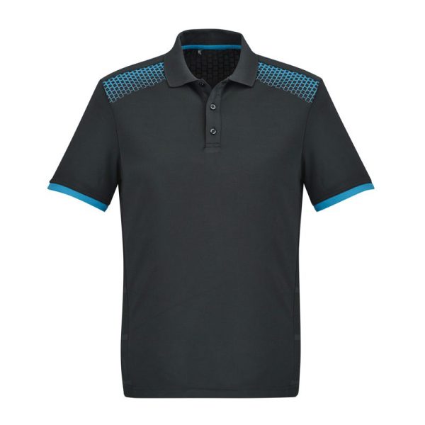 Biz Collection-P900MS-Galaxy-mens-Polo Shirt-short sleeve-grey cyan-mps promotional gear-front view-custom embroidery area-printing