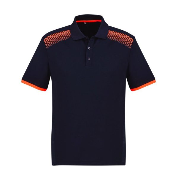 Biz Collection-P900MS-Galaxy-mens-Polo Shirt-short sleeve-navy fluro orange-mps promotional gear-front view-custom embroidery area-printing