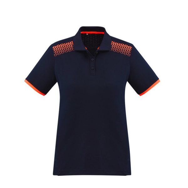 Biz Collection-P900LS-Galaxy-womens-Polo Shirt-short sleeve-navy fluro orange-mps promotional gear-front view-custom embroidery area-printing