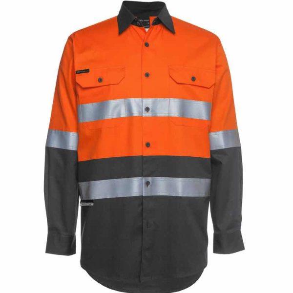 JB6DNWL Hi Vis Work Shirt Orange:Charcoal