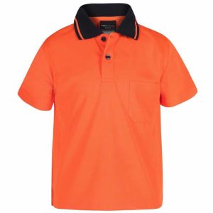 JB6HVNC HI Vis Non Cuff Traditional Polo Shirt Kids Orange