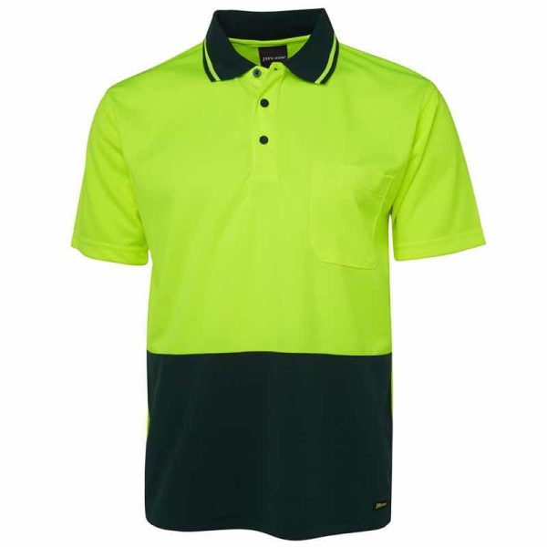 B6HVNC HI Vis Non Cuff Traditional Polo Shirt Lime:Bottle