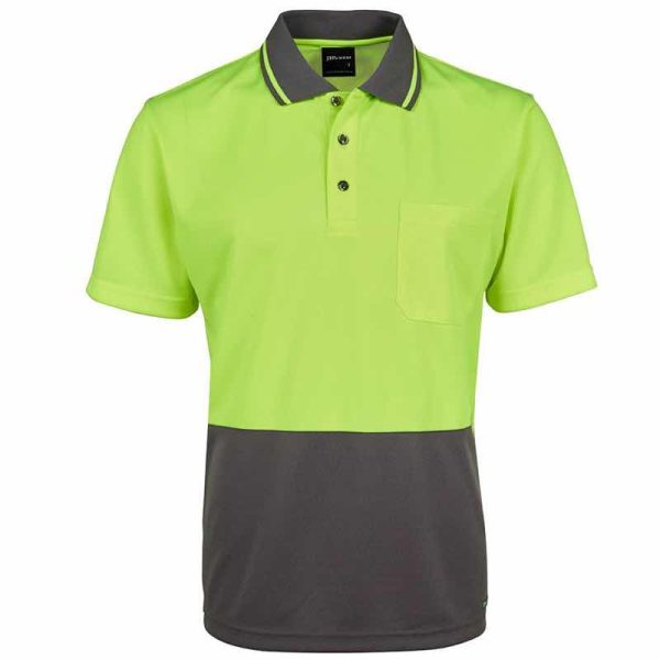 JB6HVNC HI Vis Non Cuff Traditional Polo Shirt Lime:Charcoal