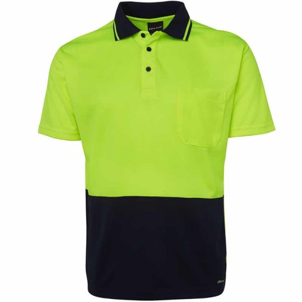 JB6HVNC HI Vis Non Cuff Traditional Polo Shirt Lime:Navy