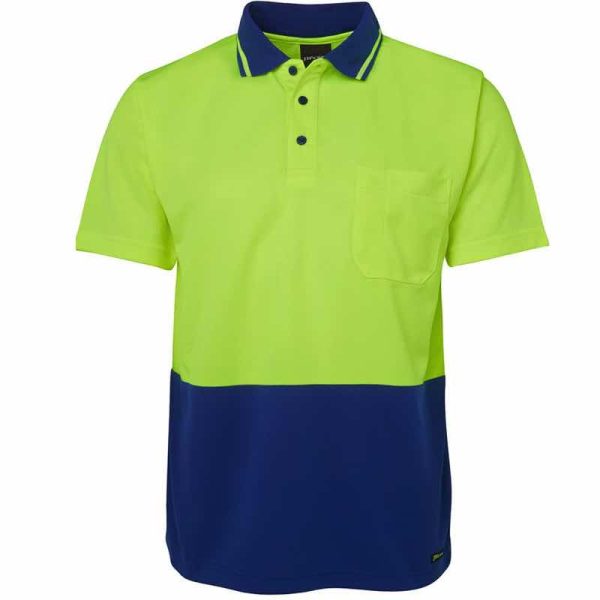 JB6HVNC HI Vis Non Cuff Traditional Polo Shirt Lime:Royal