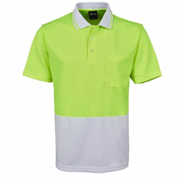 JB6HVNC HI Vis Non Cuff Traditional Polo Shirt Lime:White