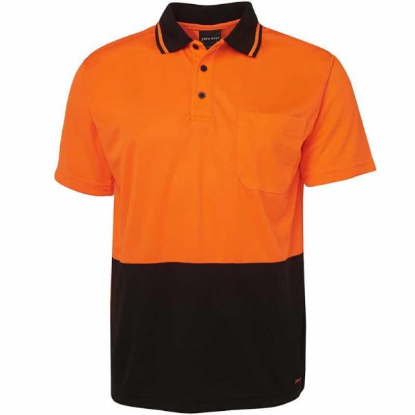 JB6HVNC HI Vis Non Cuff Traditional Polo Shirt Orange:Black