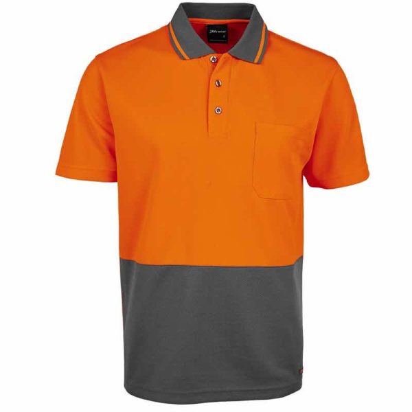 JB6HVNC HI Vis Non Cuff Traditional Polo Shirt Orange:Charcoal