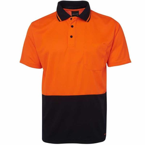 JB6HVNC HI Vis Non Cuff Traditional Polo Shirt Orange:Navy