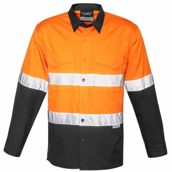 Syzmik ZW129 Mens Rugged Cooling Long Sleeve Taped Shirt Orange Charcoal