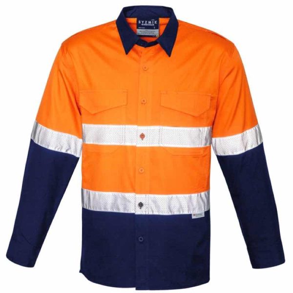 Syzmik ZW129 Mens Rugged Cooling Long Sleeve Taped Shirt Orange Navy