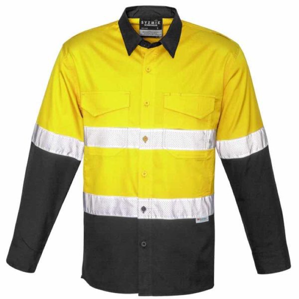 Syzmik ZW129 Mens Rugged Cooling Long Sleeve Taped Shirt Yellow Charcoal
