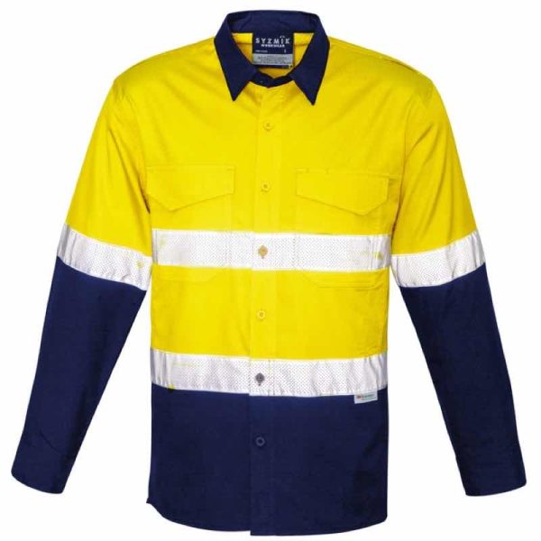 Syzmik ZW129 Mens Rugged Cooling Long Sleeve Taped Shirt Yellow Navy