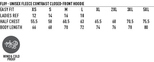 Fleece_ Hoodie SIZE Chart 