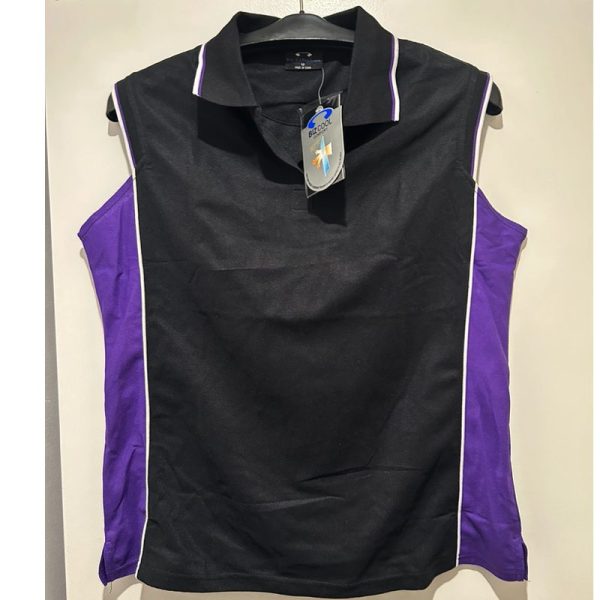 Biz Collection Ladies Sleeveless Polo Shirt Black/Purple/White Size 10